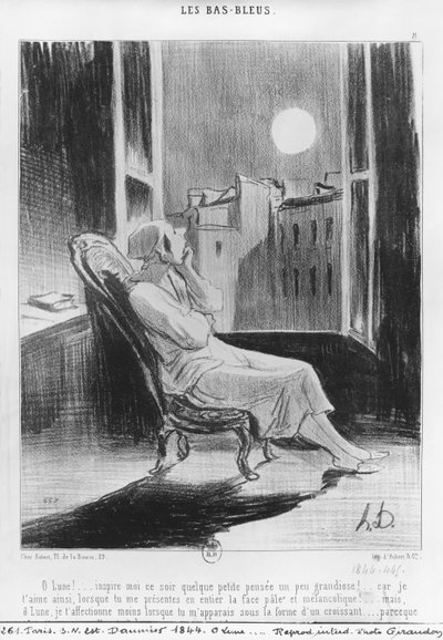 シリーズ「Les Bas-Bleus」、O Moon！...、プレート8、「Le Charivari」のイラスト、1844年2月28日 作： Honoré Daumier